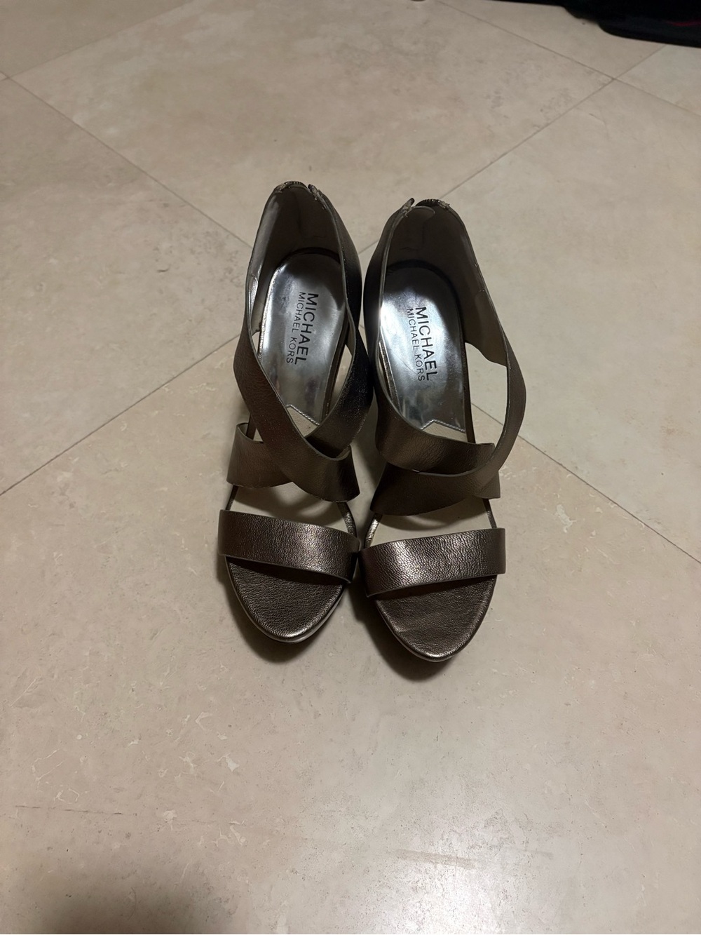 Michael Kors Bronze/silver Strappy Leather Heels